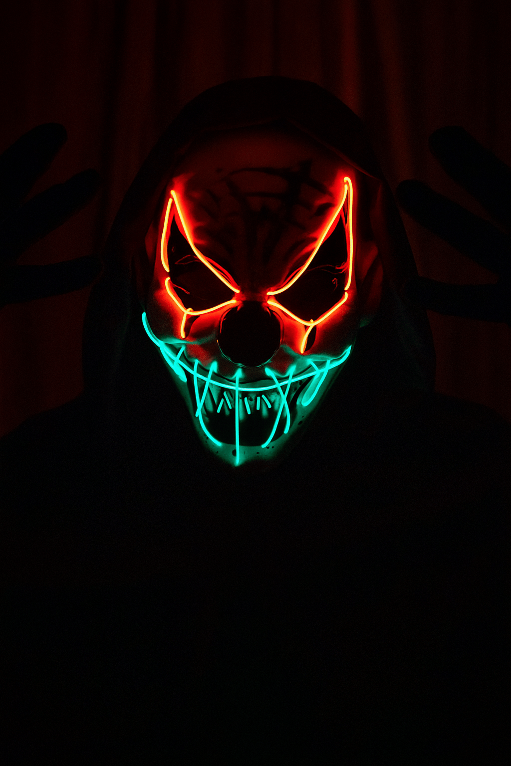 Halloween Cadılar Bayramı Korku Maske Joker Neon Model Lüks Pilli Arkası Tüllü 