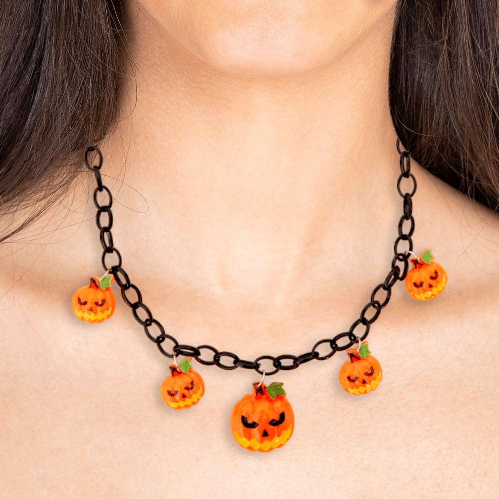Halloween Cadılar Bayramı Korkunç Balkabağı Kolyesi 50cm Korku Aksesuarı