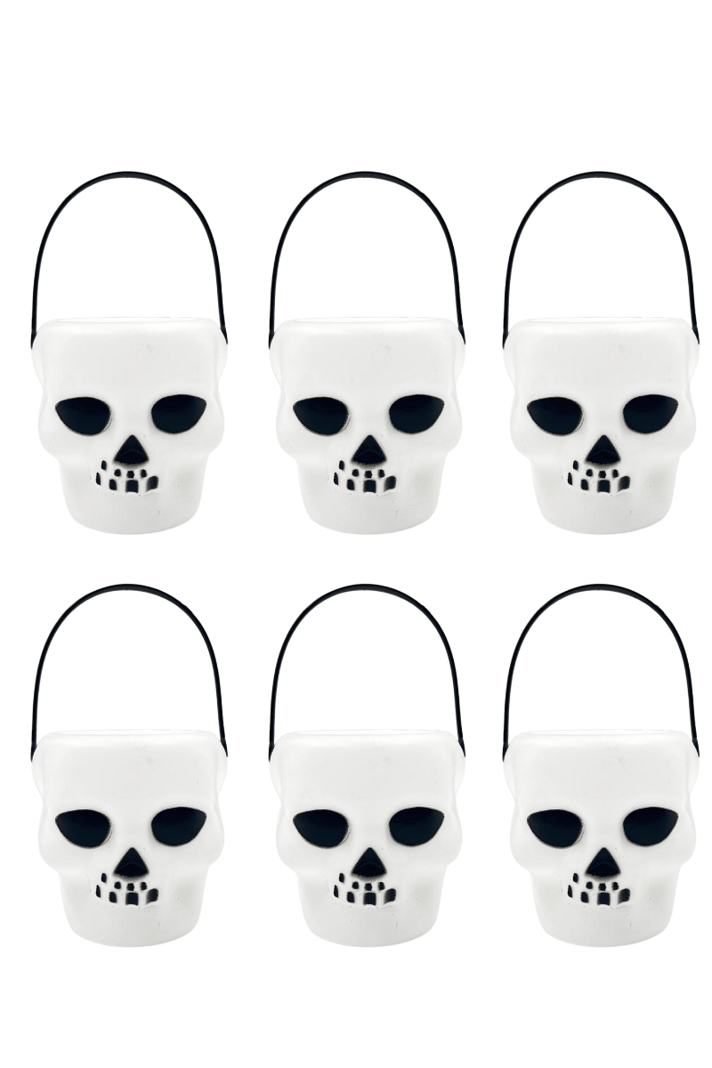 Halloween Cadılar Bayramı Kuru Kafa Modelli Mumluk  8 Cm x6 adet Beyaz Mumluk Korku Aksesuarı