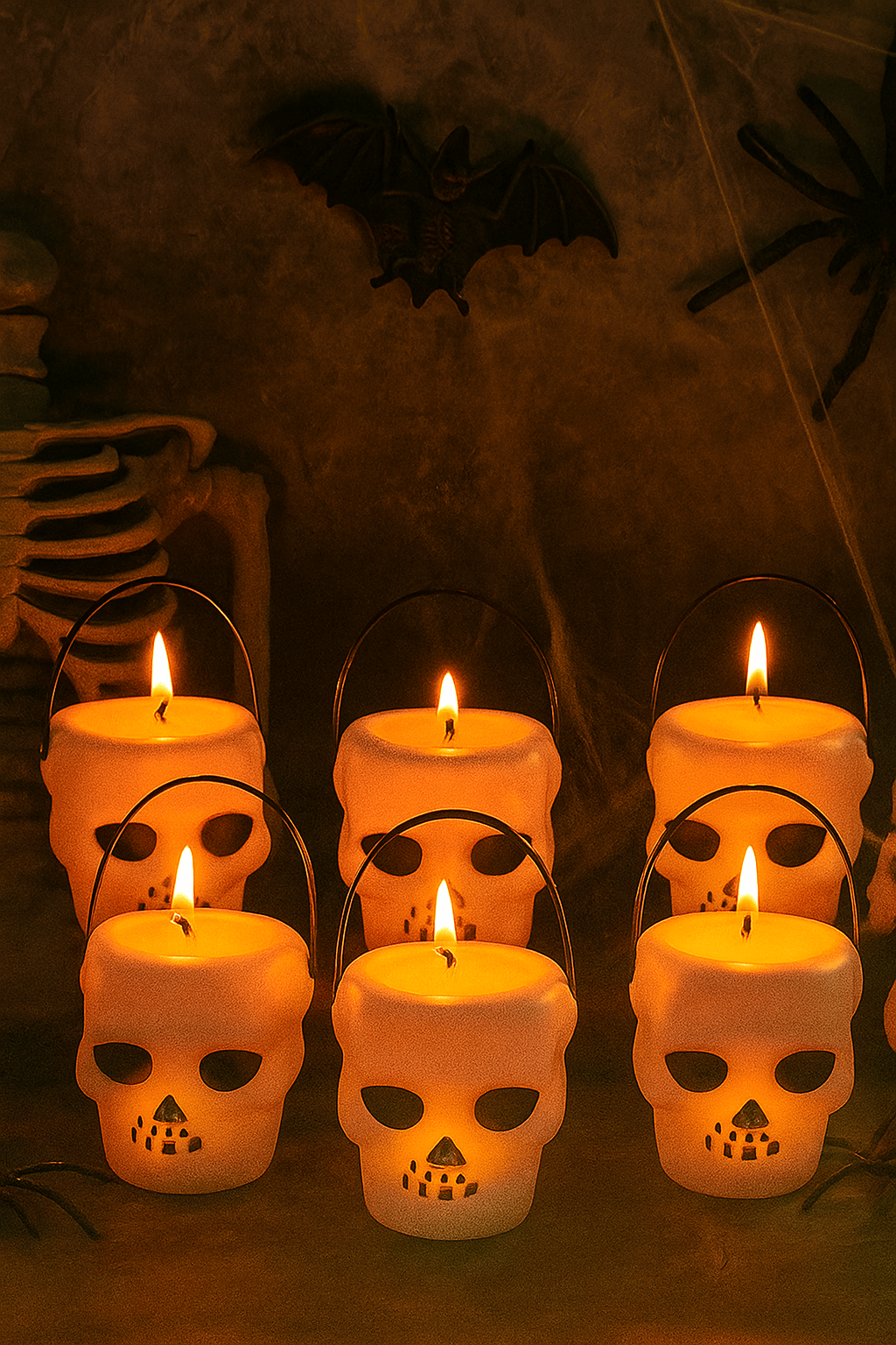 Halloween Cadılar Bayramı Kuru Kafa Modelli Mumluk  8 Cm x6 adet Beyaz Mumluk Korku Aksesuarı