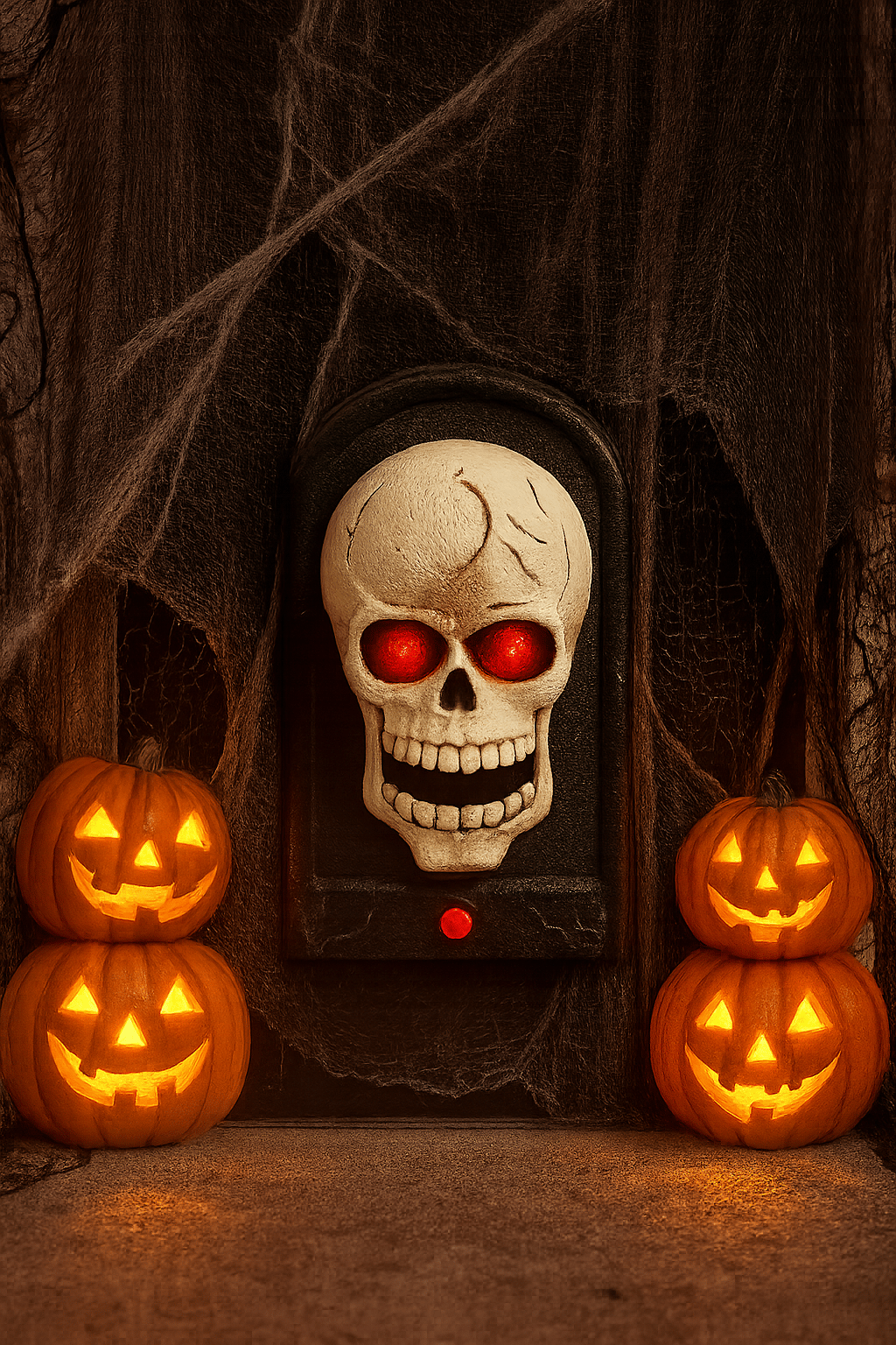 Halloween Cadılar Bayramı Kurukafa Kapı Zili Işık-Sesli-Hareketli Dilinden Örümcek Çıkan