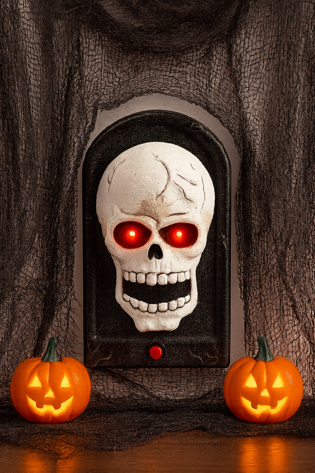 Halloween Cadılar Bayramı Kurukafa Kapı Zili Işık-Sesli-Hareketli Dilinden Örümcek Çıkan