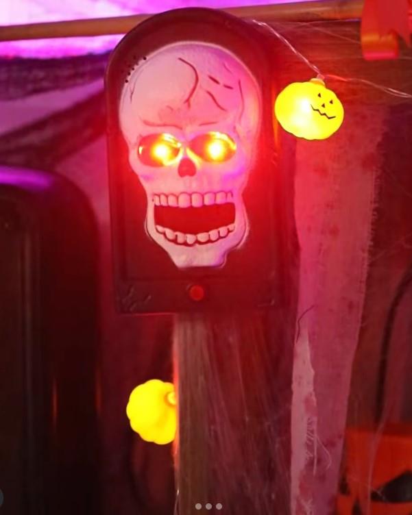 Halloween Cadılar Bayramı Kurukafa Kapı Zili Işık-Sesli-Hareketli Dilinden Örümcek Çıkan