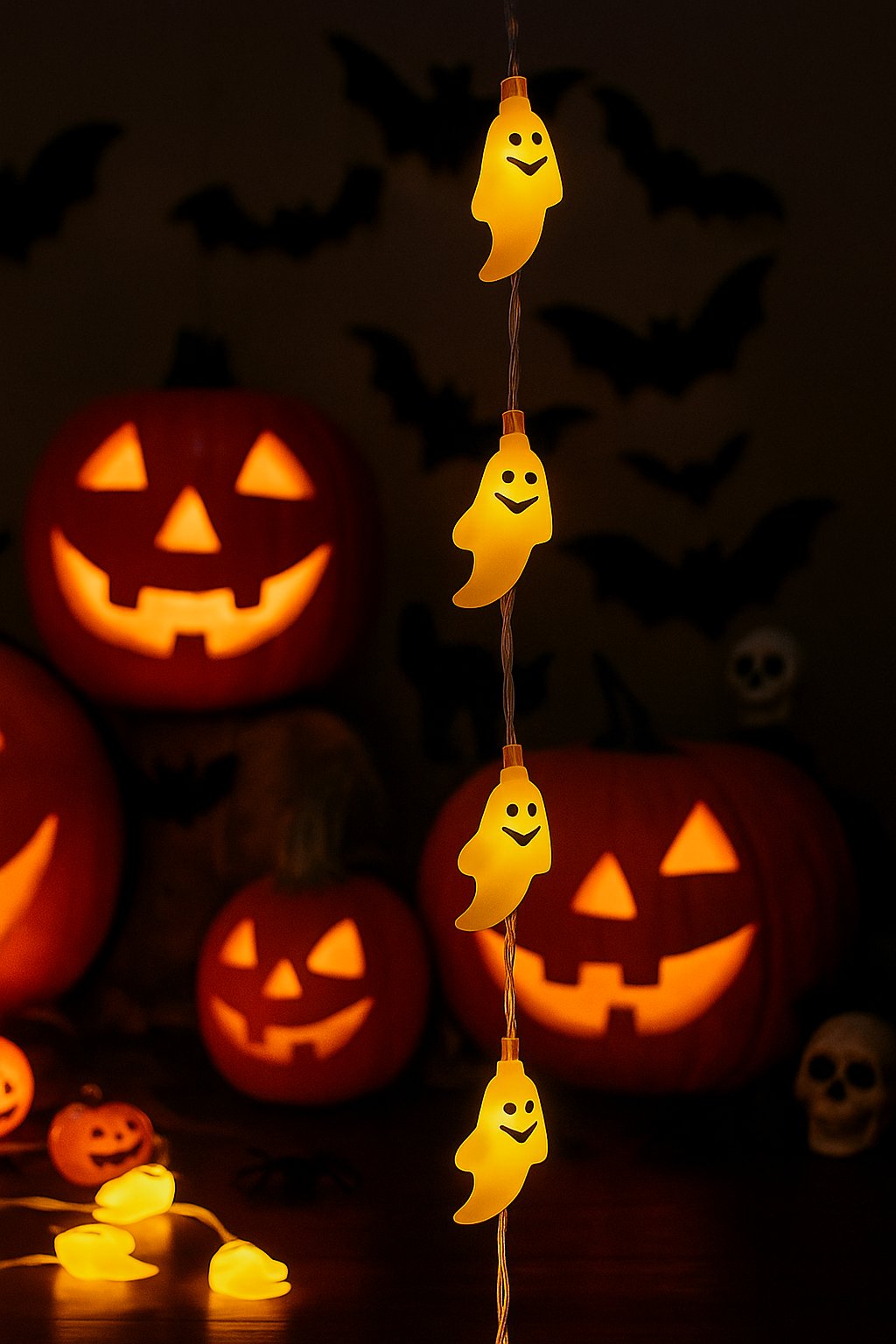 Halloween Cadılar Bayramı Led Işık Hayalet  Figür 2m 6cm10lu pilli Süsleme Aksesuarı