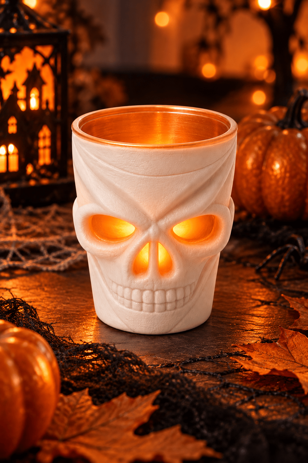 Halloween Cadılar Bayramı LED Işıklı Kuru Kafa Bardak 7 cm Beyaz Kafatası Ev ve Parti Dekoru