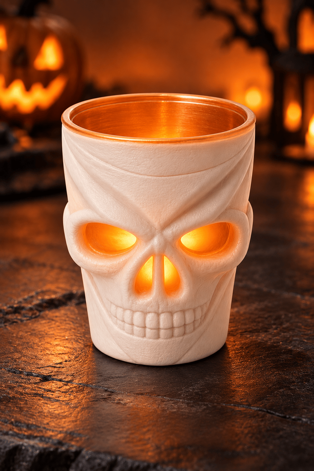 Halloween Cadılar Bayramı LED Işıklı Kuru Kafa Bardak 7 cm Beyaz Kafatası Ev ve Parti Dekoru