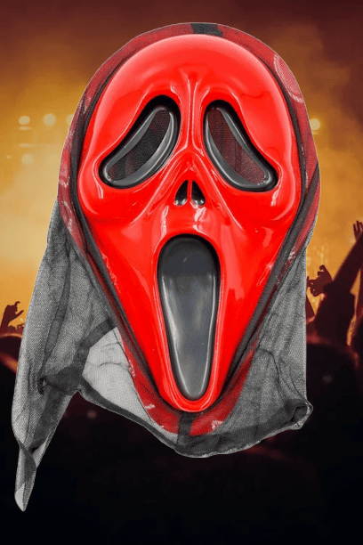 Halloween Cadılar Bayramı Maske Çığlık Model Arkası Tüllü Kırmızı renk Korku Aksesuarı