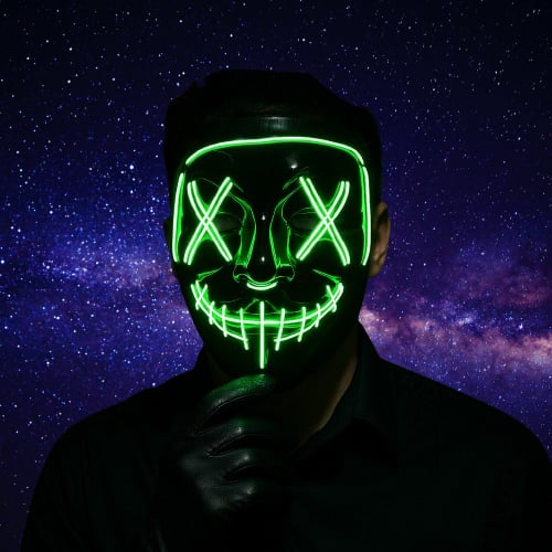 Halloween Cadılar Bayramı Maske Vendetta Neon Açık Yeşil Işıklı Parti Maskesi