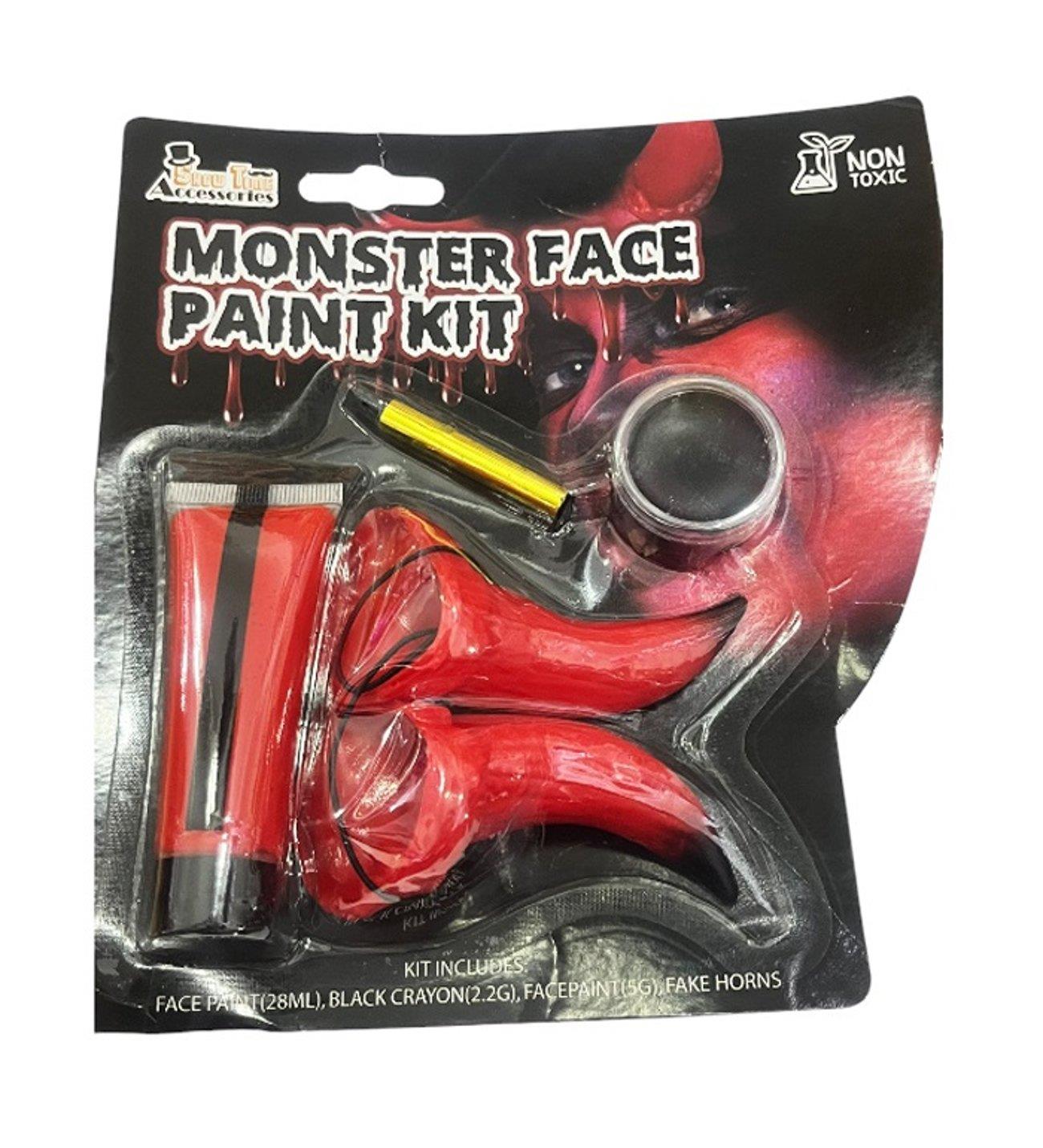 Halloween Cadılar Bayramı Monster Makyaj Seti 4 Parça Kırmızı Şeytan Boynuzlu Boya, Far, Boyama Kalemli Şeytan Makyaj Seti