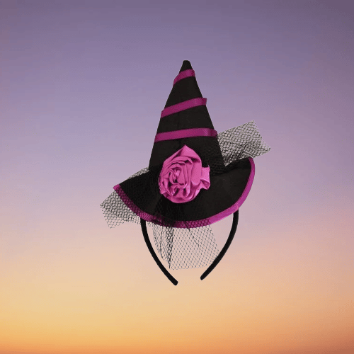 Halloween Cadılar Bayramı Mor Siyah Güllü Mini Cadı Şapka Modelli Taç