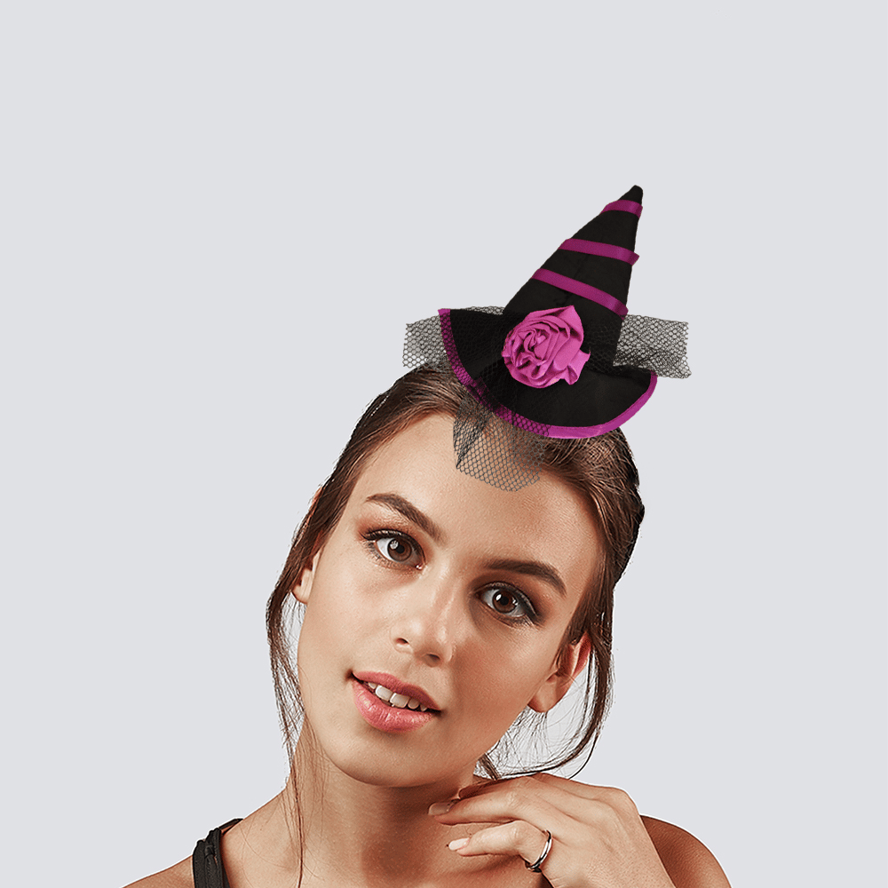 Halloween Cadılar Bayramı Mor Siyah Güllü Mini Cadı Şapka Modelli Taç