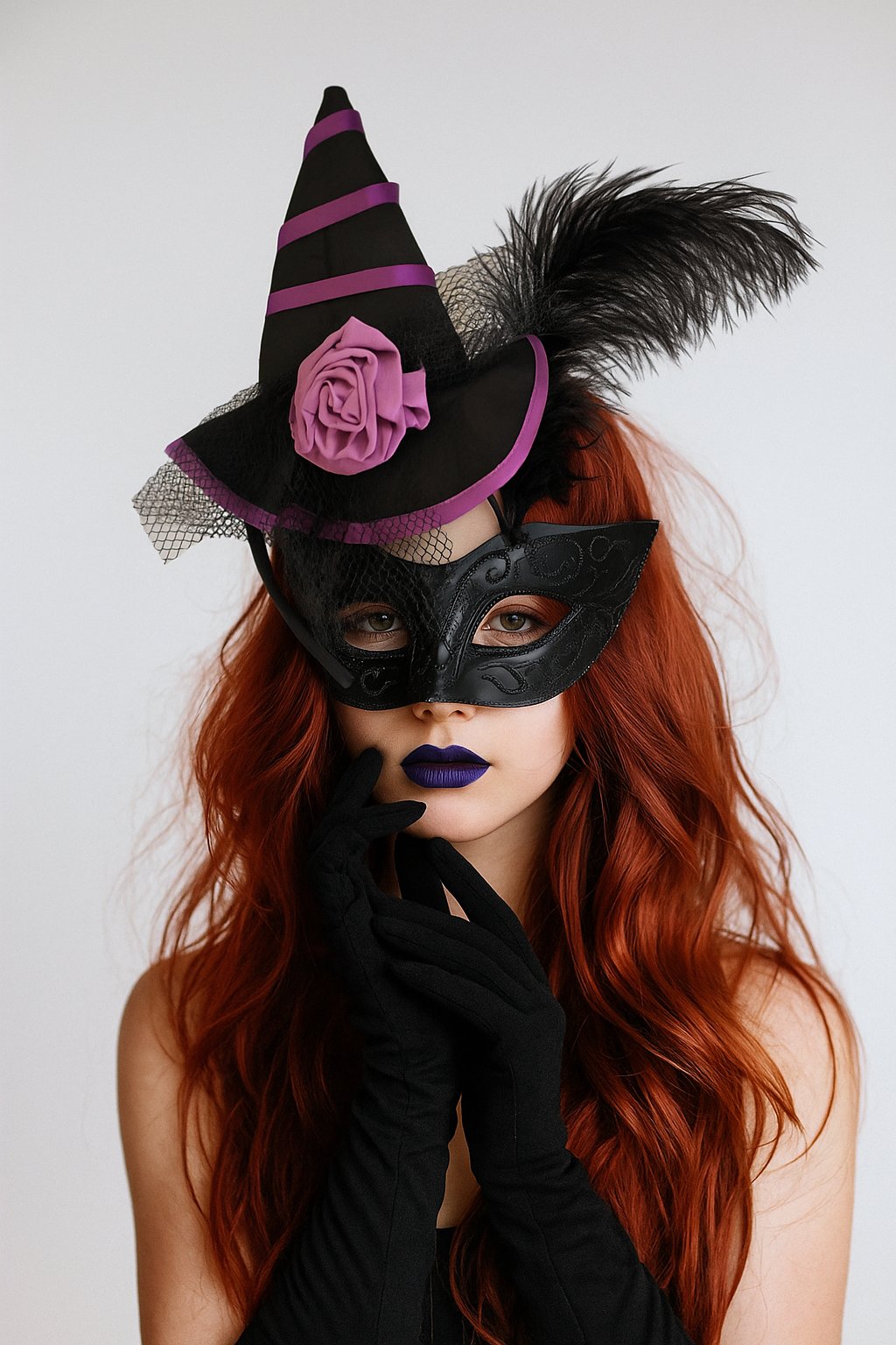 Halloween Cadılar Bayramı Mor Siyah Güllü Mini Cadı Şapka Modelli Taç