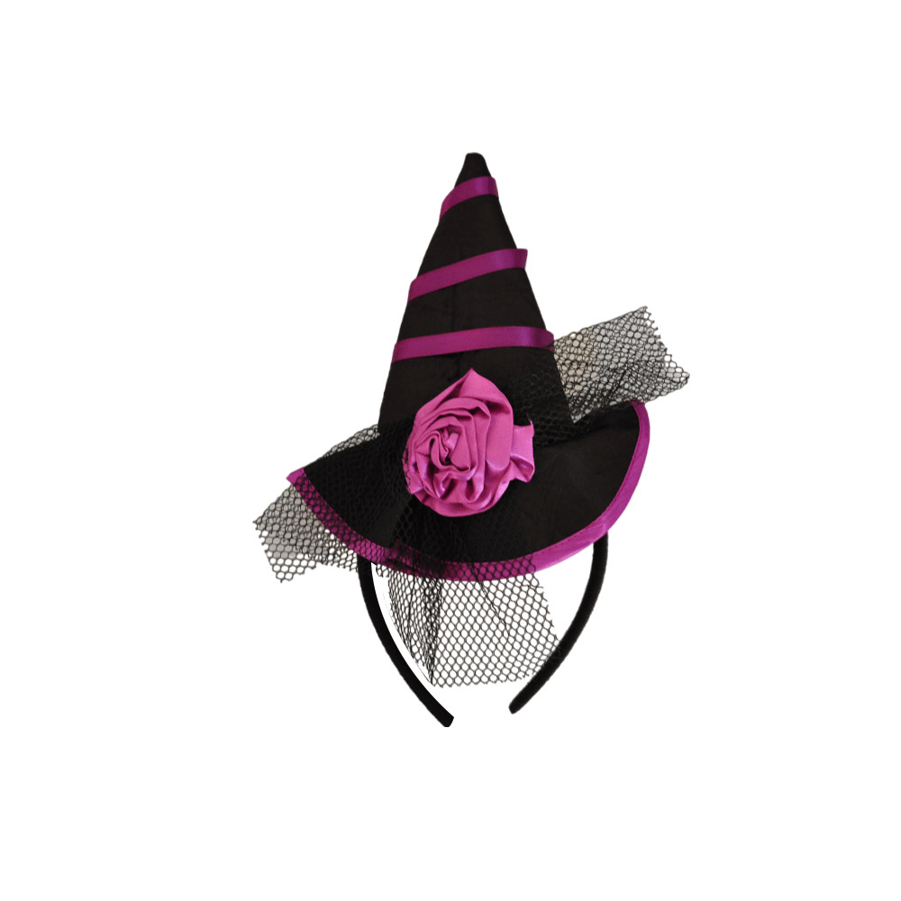 Halloween Cadılar Bayramı Mor Siyah Güllü Mini Cadı Şapka Modelli Taç