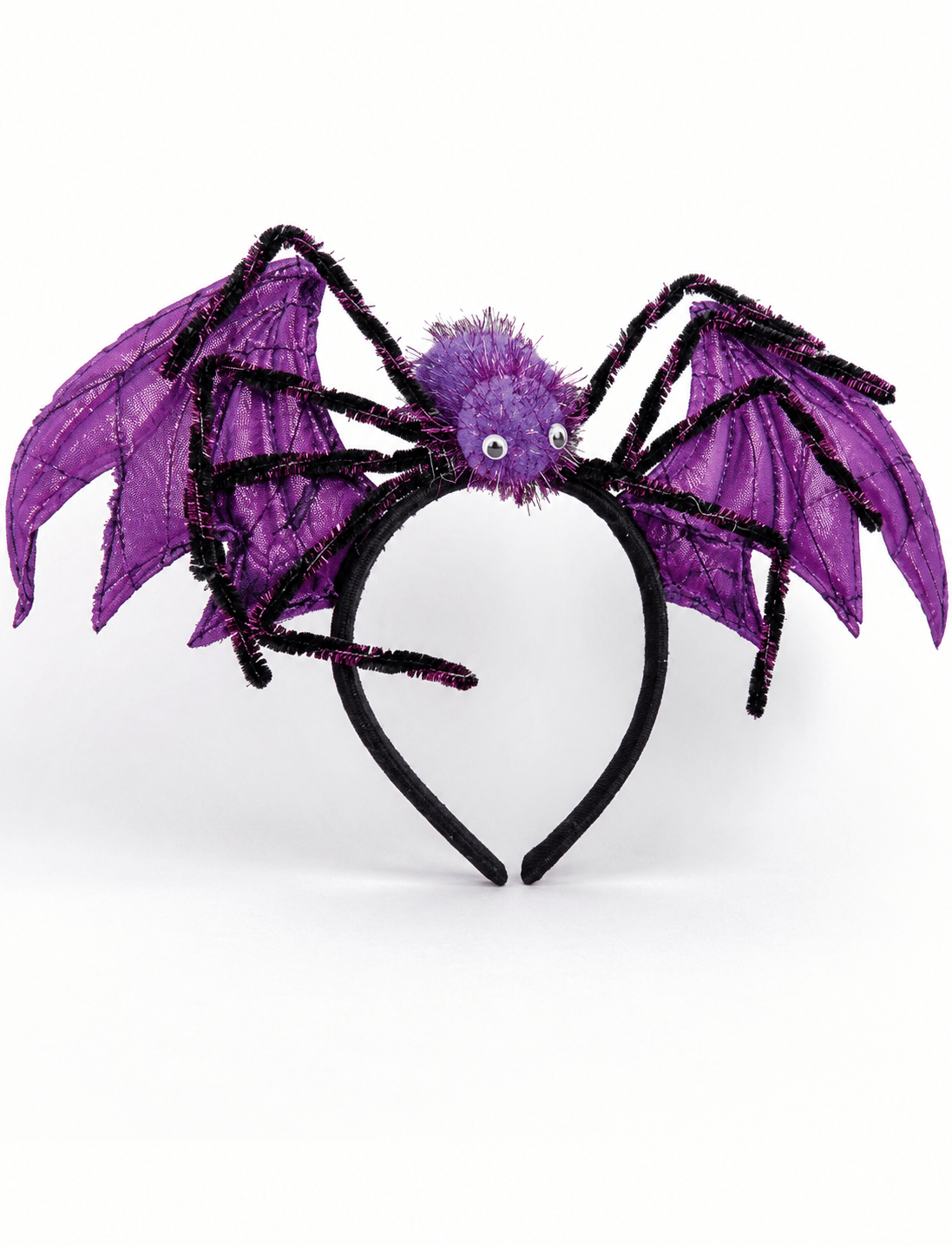 Halloween Cadılar Bayramı Mor Yarasa Kanatlı Örümcekli Taç 20x35,5 cm Parti Aksesuarı