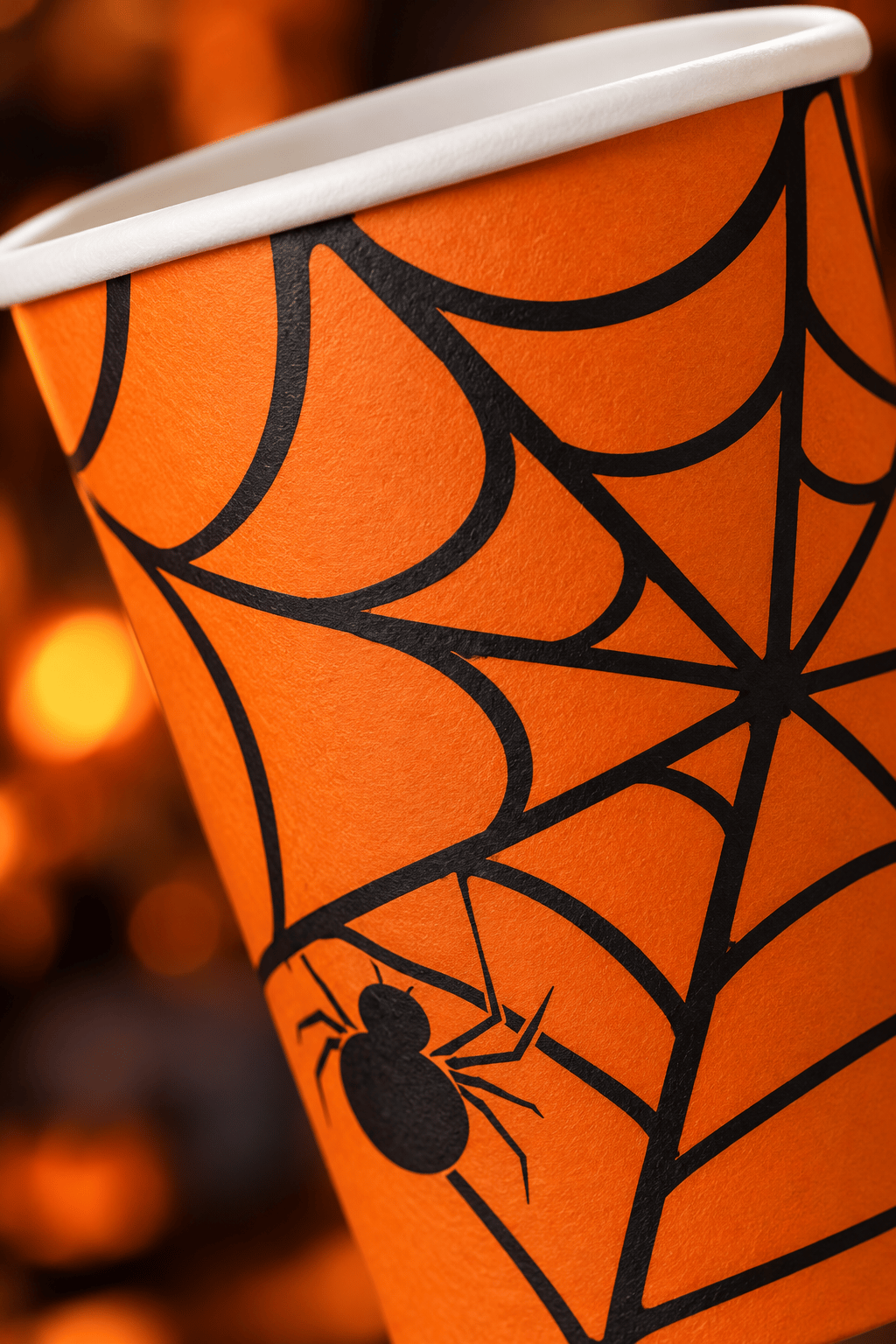 Halloween Cadılar Bayramı Örümcek Ağı Desenli Turuncu Karton Bardak 240 cc 8'li Parti Seti