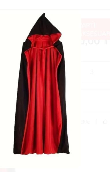 Halloween Cadılar Bayramı Pelerin Çift Taraflı Kapüşonlu 90cm  Vampir kostümü