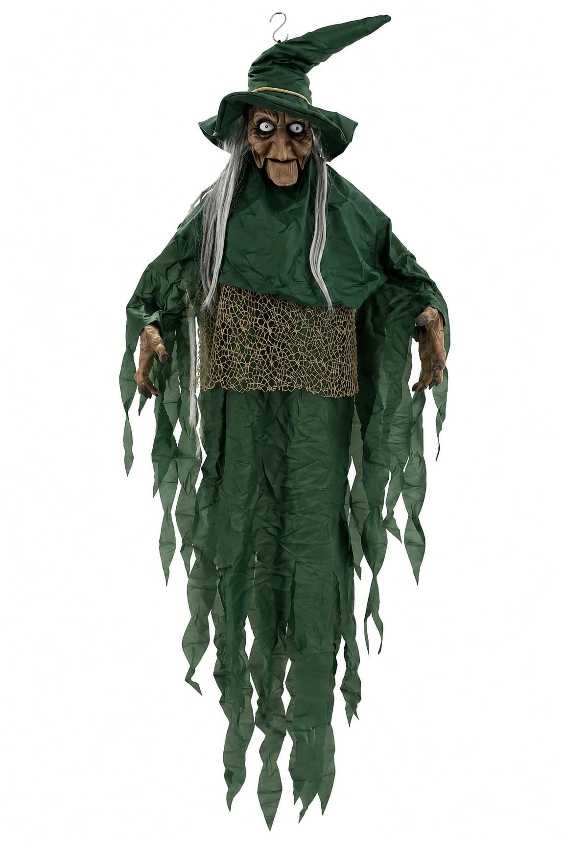 Halloween Cadılar Bayramı Sensörlü Sesli Işıklı Asılabilir Büyük Yeşil Cadı Korku Süsü 150 cm