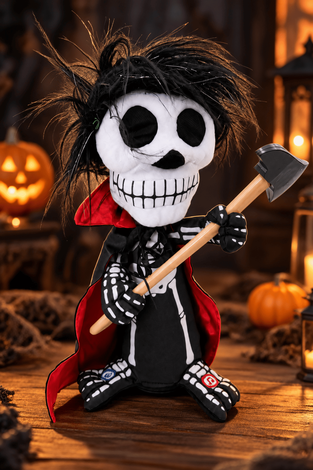 Halloween Cadılar Bayramı Ses Kaydeden Müzikli Işıklı Dans Eden Hareketli Baltalı İskelet Dekoru