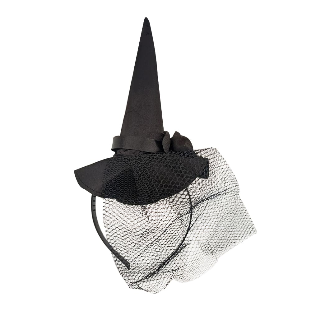 Halloween Cadılar Bayramı Siyah Güllü Tüllü Mini Cadı Şapkası Şeklinde Taç Parti Aksesuarı