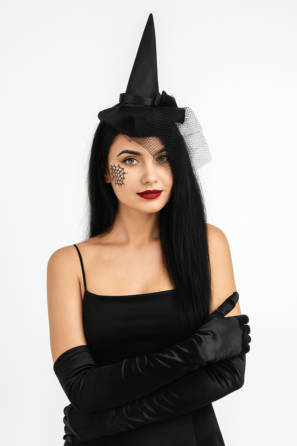 Halloween Cadılar Bayramı Siyah Güllü Tüllü Mini Cadı Şapkası Şeklinde Taç Parti Aksesuarı