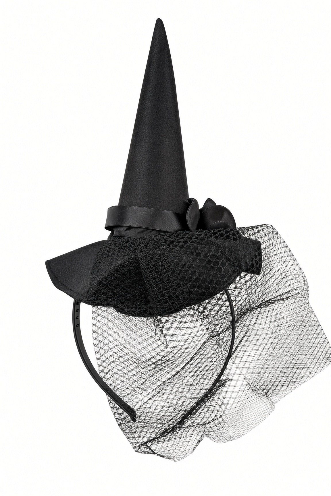 Halloween Cadılar Bayramı Siyah Güllü Tüllü Mini Cadı Şapkası Şeklinde Taç Parti Aksesuarı