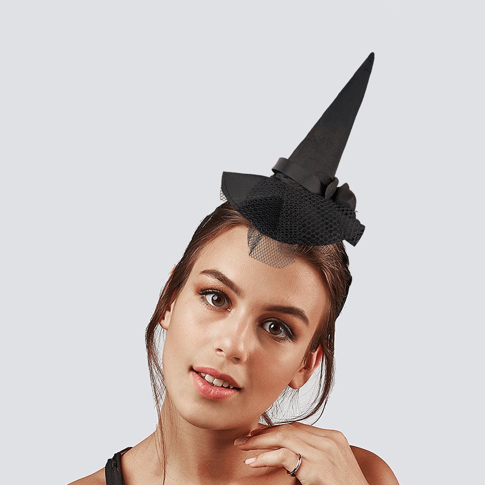 Halloween Cadılar Bayramı Siyah Güllü Tüllü Mini Cadı Şapkası Şeklinde Taç Parti Aksesuarı