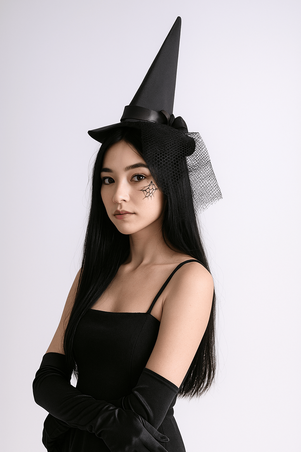 Halloween Cadılar Bayramı Siyah Güllü Tüllü Mini Cadı Şapkası Şeklinde Taç Parti Aksesuarı