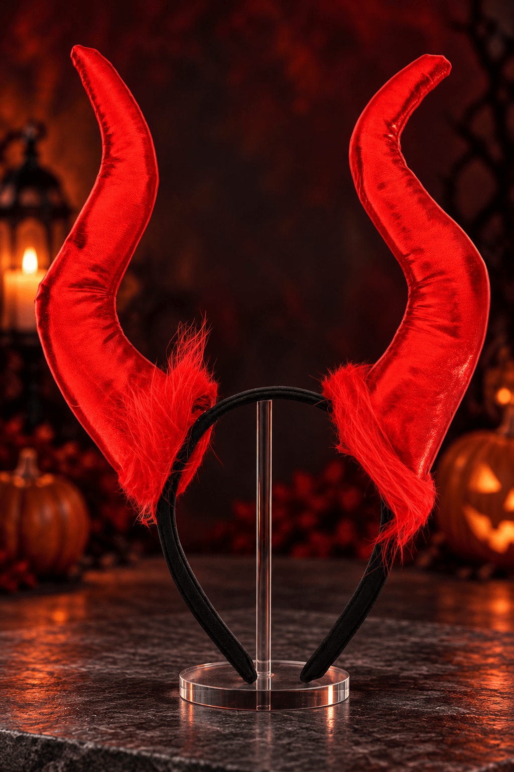 Halloween Cadılar Bayramı Taç Malefiz Kırmızı Çift Boynu Parti Kostümü Maleficent Taç