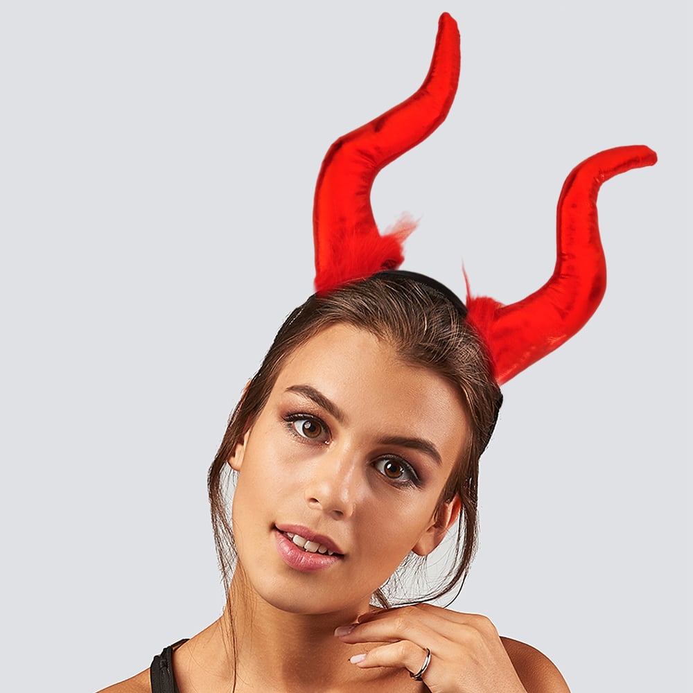 Halloween Cadılar Bayramı Taç Malefiz Kırmızı Çift Boynu Parti Kostümü Maleficent Taç