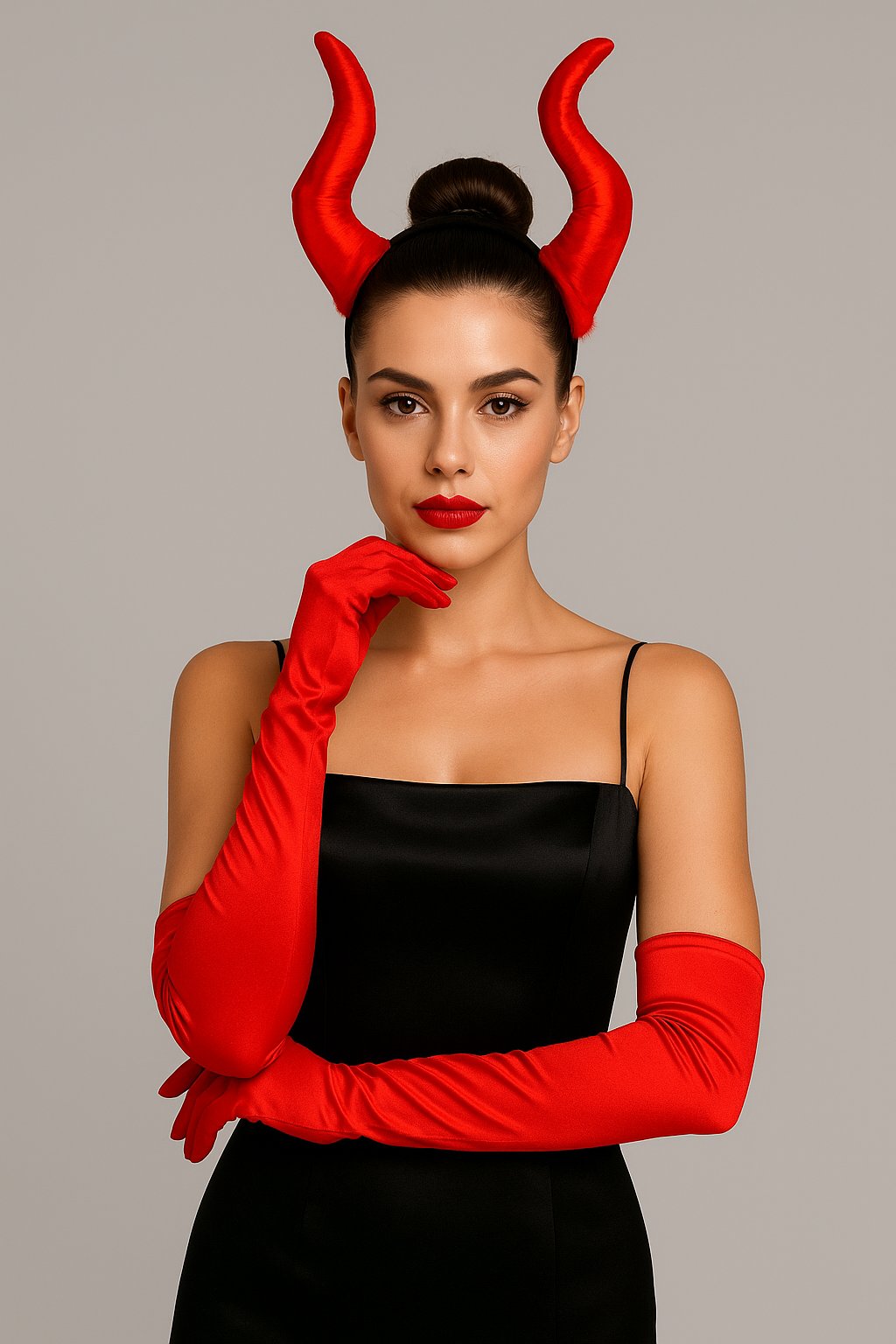 Halloween Cadılar Bayramı Taç Malefiz Kırmızı Çift Boynu Parti Kostümü Maleficent Taç