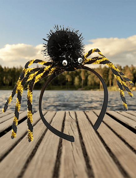 Halloween Cadılar Bayramı Taç Örümcek Ayaklı Çizgili Altın Rengi Korku Tacı