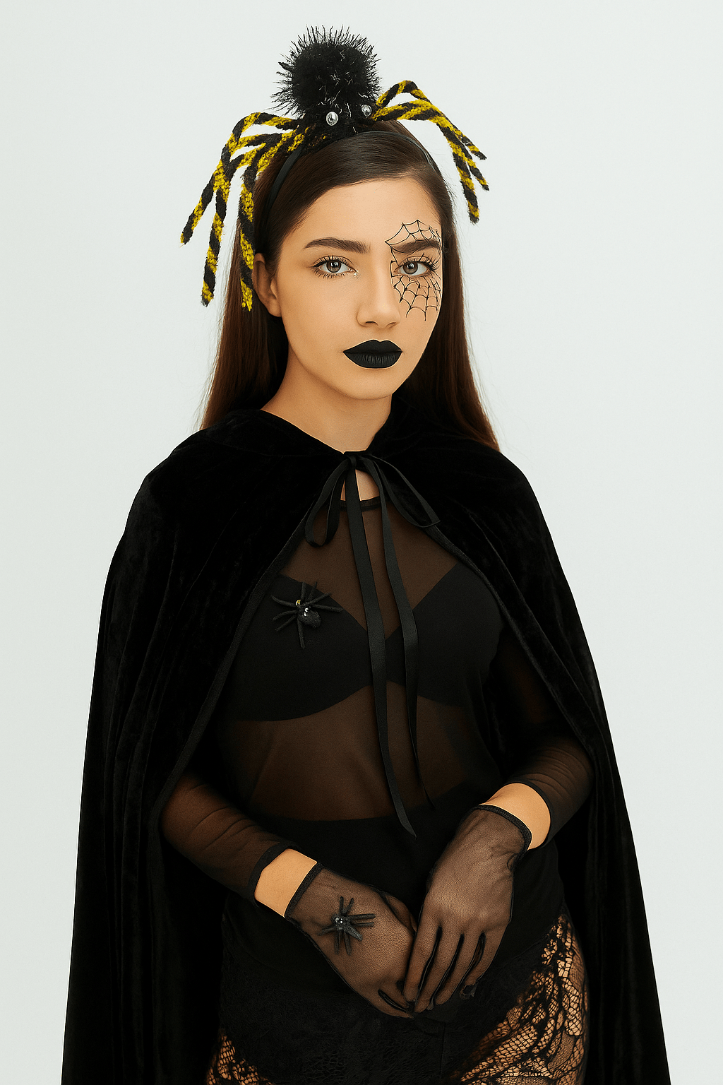Halloween Cadılar Bayramı Taç Örümcek Ayaklı Çizgili Altın Rengi Korku Tacı
