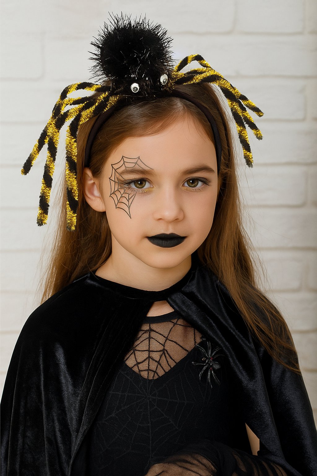 Halloween Cadılar Bayramı Taç Örümcek Ayaklı Çizgili Altın Rengi Korku Tacı