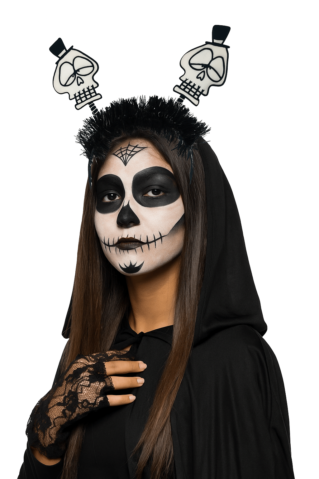 Halloween Cadılar Bayramı Taç Şapkalı Simli Kurukafa İskelet Korku Aksesuarı