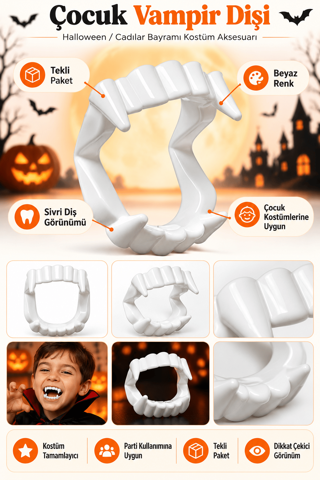 Halloween Cadılar Bayramı Vampir diş Çocuk Tekli Paketli