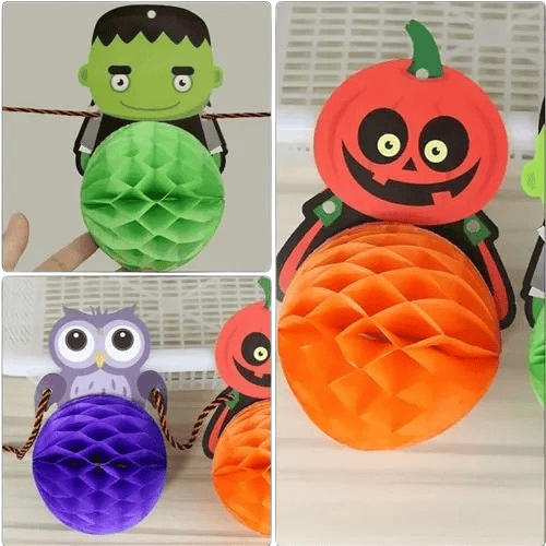 Halloween Cadılar Bayramına Özel 6 Figürlü petek süsü Asmalı Korku süsü 10cm çapında