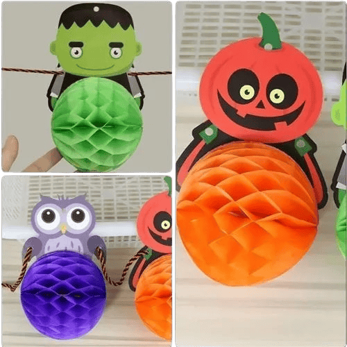 Halloween Cadılar Bayramına Özel 6 Figürlü petek süsü Asmalı Korku süsü 10cm çapında