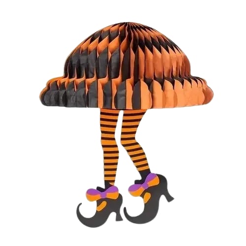 Halloween Cadılar Bayramına Özel Cadı Görselli Asmalı Petek Süs 30X21cm Turuncu-Siyah Renkler