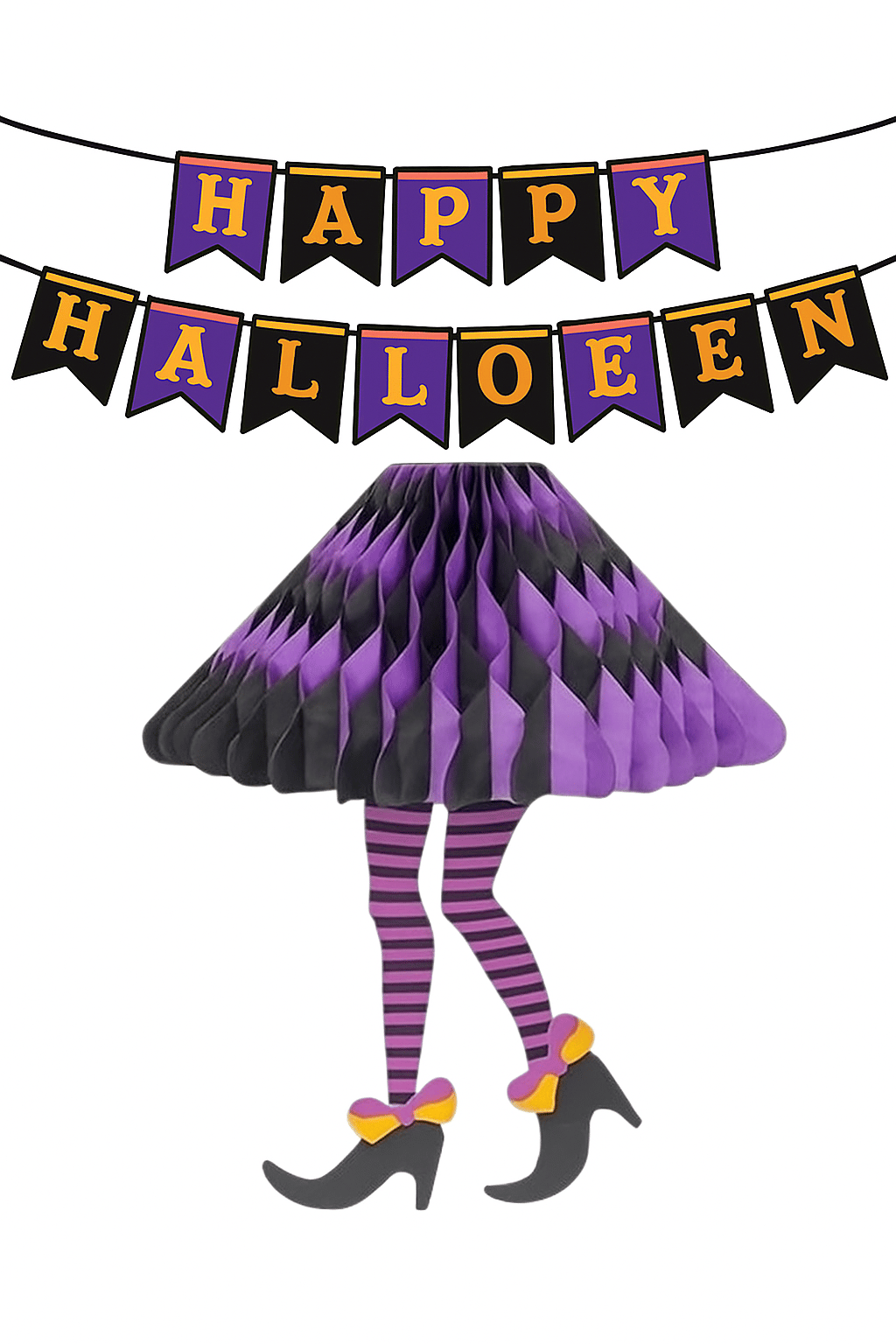 Halloween Cadılar Bayramına Özel Cadı Görselli Asmalı Petek Süs 30X21cm Mor-Siyah Renkler