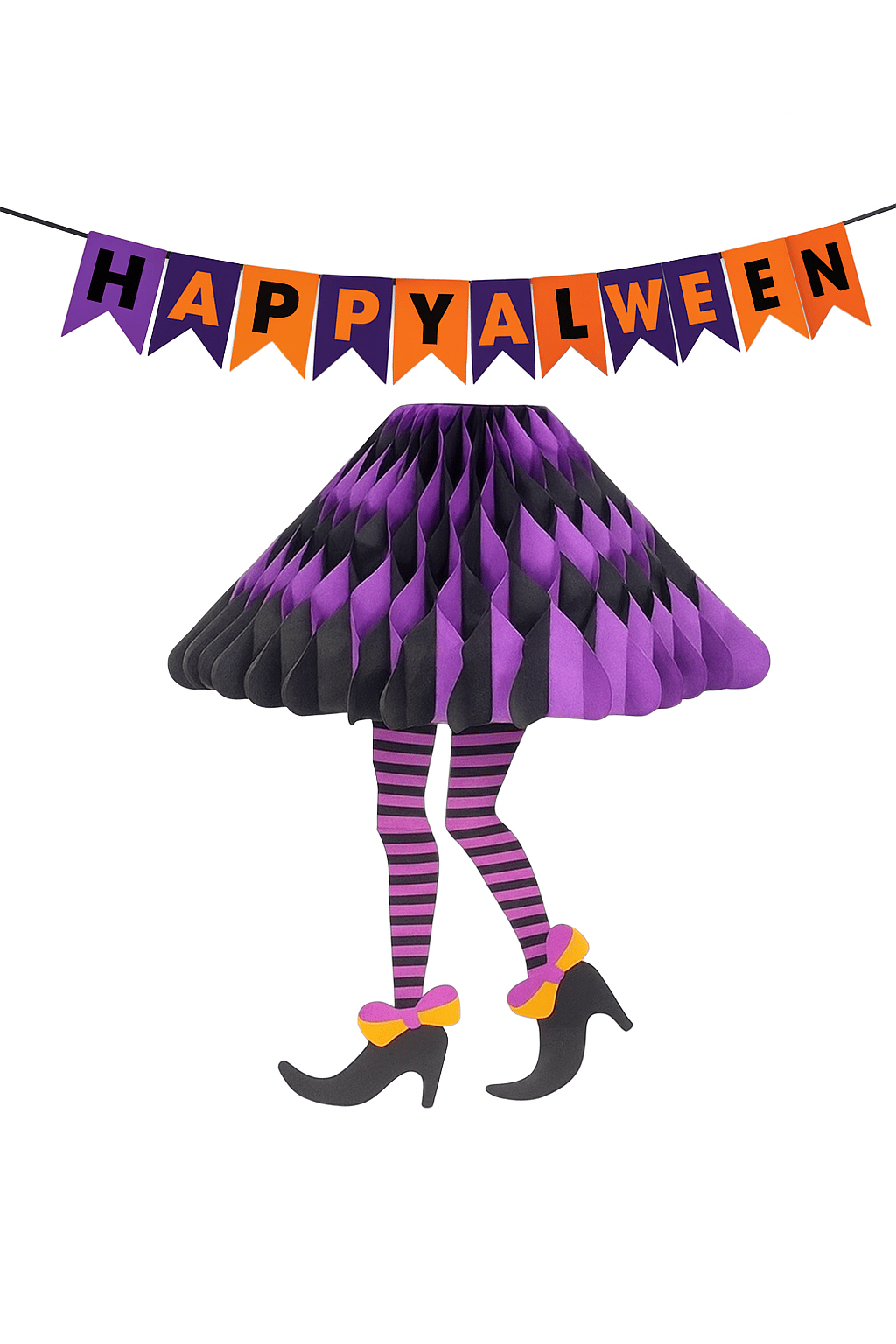 Halloween Cadılar Bayramına Özel Cadı Görselli Asmalı Petek Süs 30X21cm Mor-Siyah Renkler