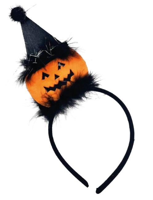 Halloween Cadılar Bayramına Özel Taç Balkabağı Üstüne Ponponlu Şapkalı Lüks Taç Parti Aksesuarı