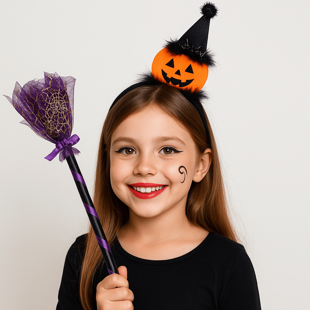 Halloween Cadılar Bayramına Özel Taç Balkabağı Üstüne Ponponlu Şapkalı Lüks Taç Parti Aksesuarı