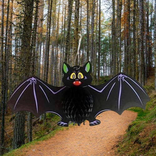 Halloween Cadılar Bayramına Özel Yarasa Şeklinde Karnında Akordiyon Şeklinde Açılan Petek Süs 60x28 cm