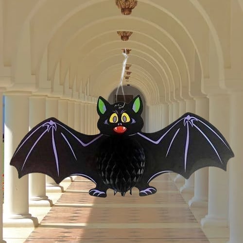 Halloween Cadılar Bayramına Özel Yarasa Şeklinde Karnında Akordiyon Şeklinde Açılan Petek Süs 60x28 cm