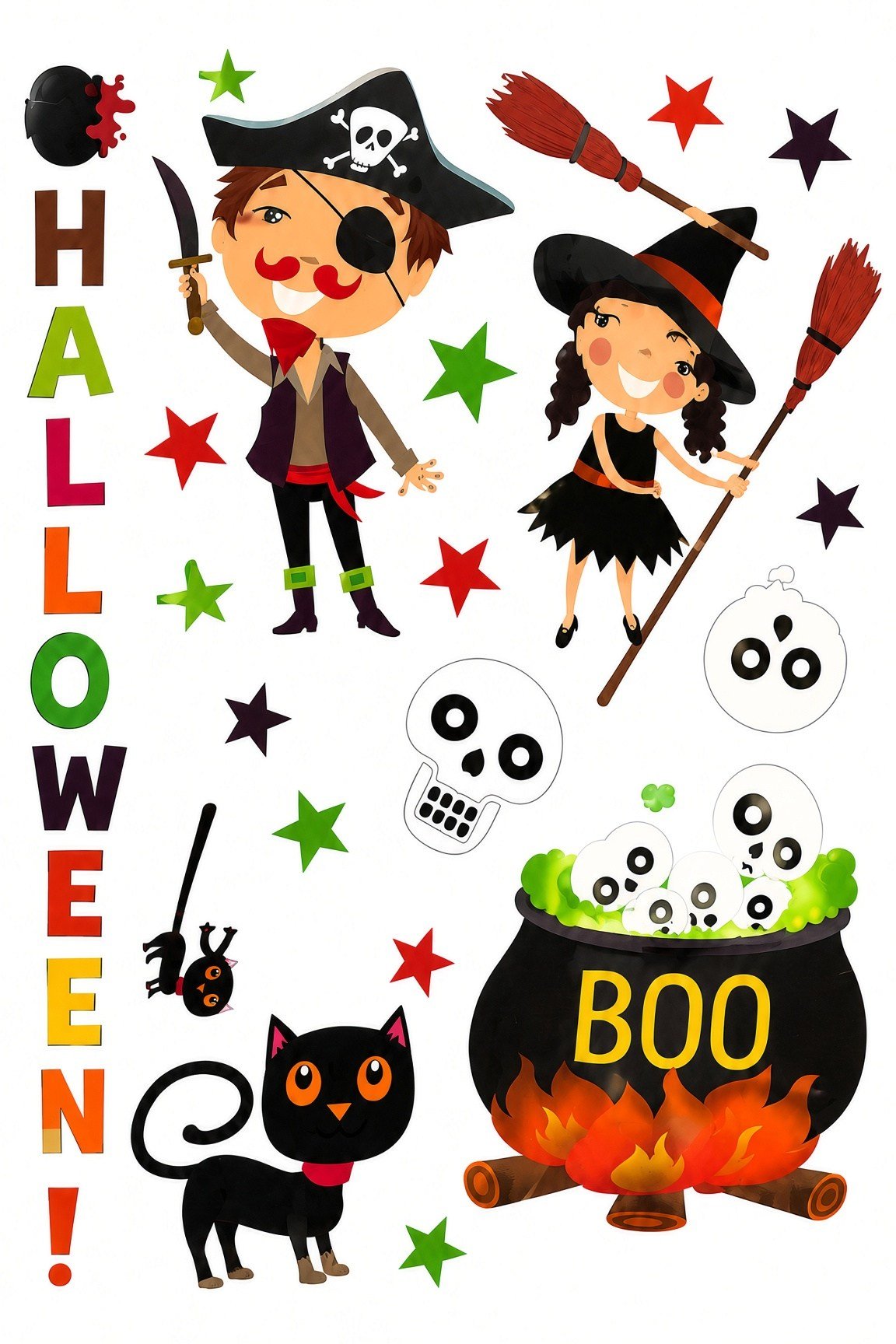 Halloween Cam Sticker Cadı Korsan Kedi Balkabağı