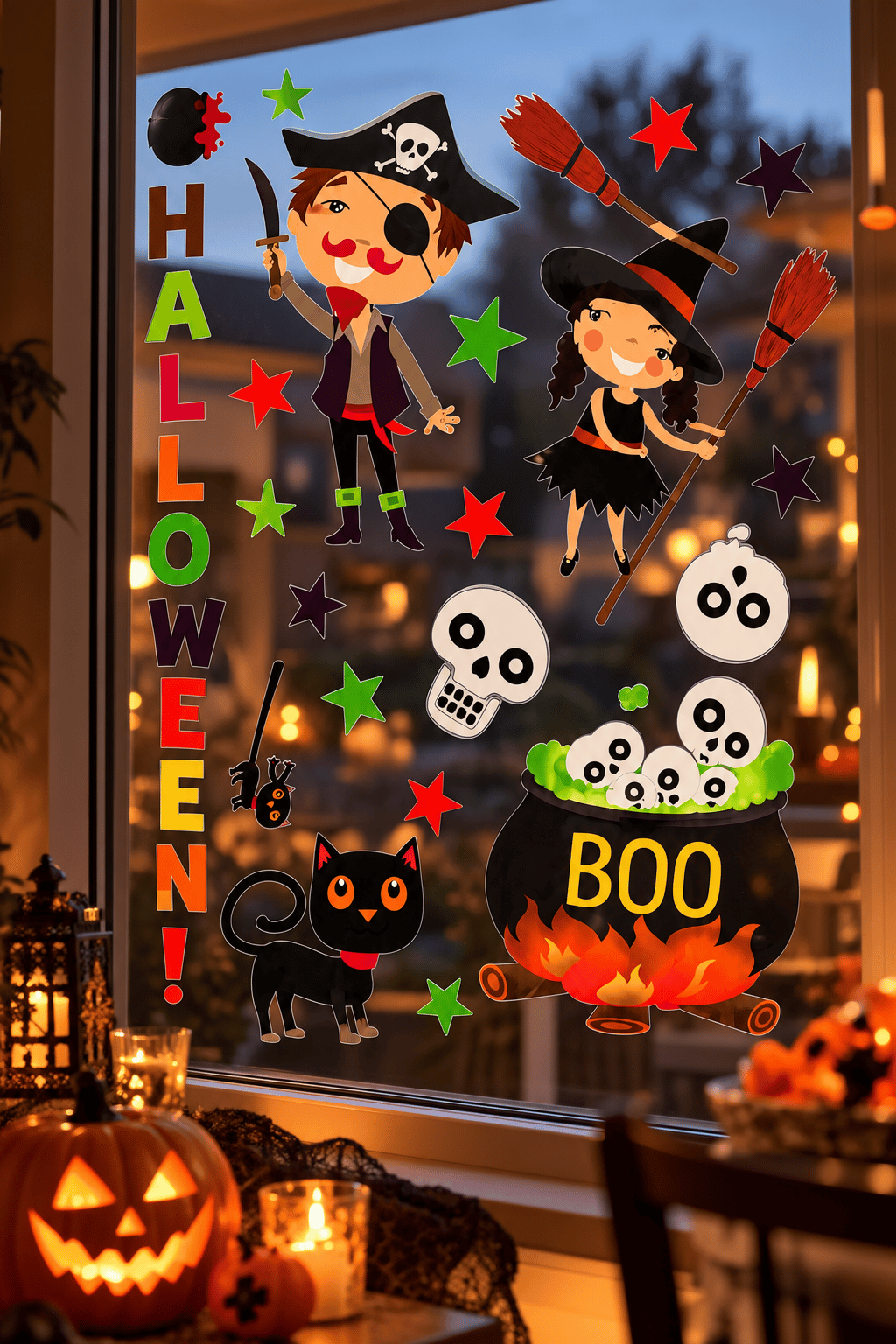 Halloween Cam Sticker Cadı Korsan Kedi Balkabağı