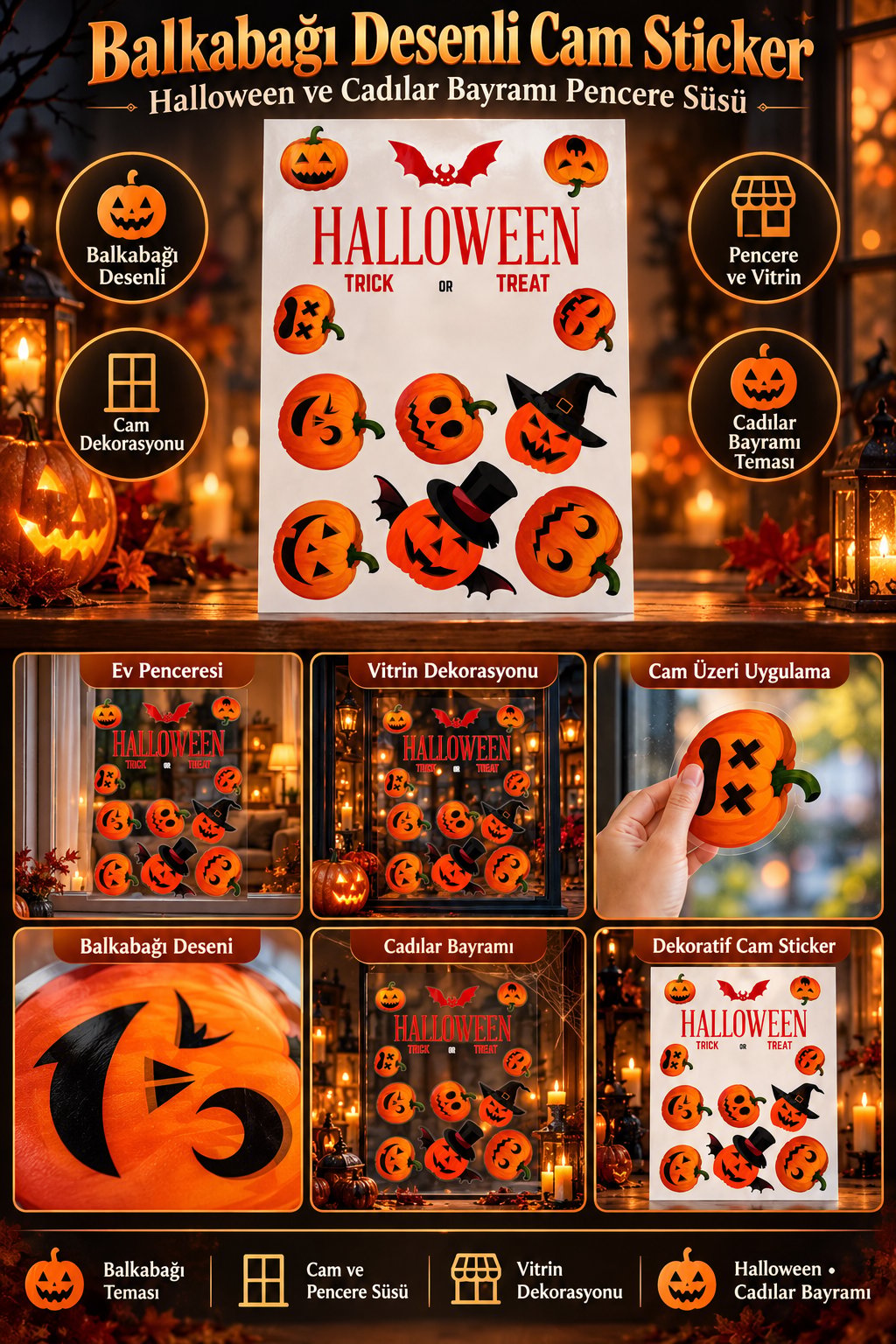 Halloween Cam Sticker Kabak Desenli Cadılar Bayramı