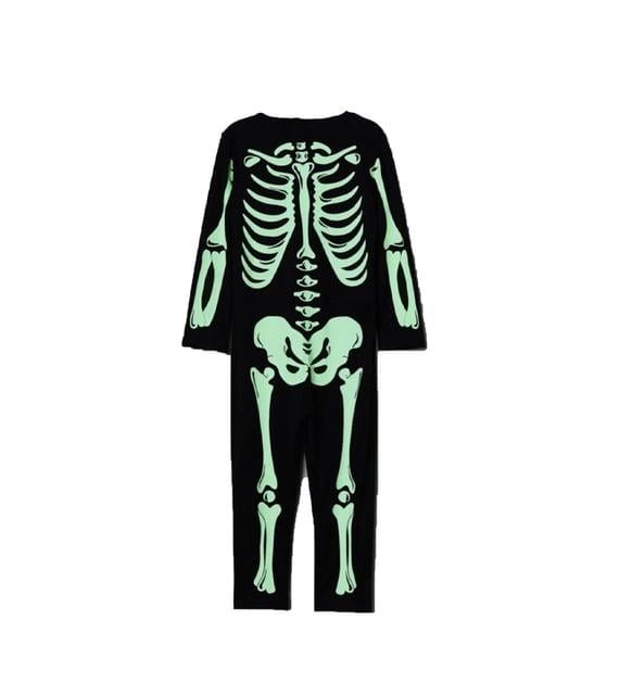 Halloween Çocuk İskelet Kostüm - Parlayan Fosforlu (3-4 Yaş, 95 cm)