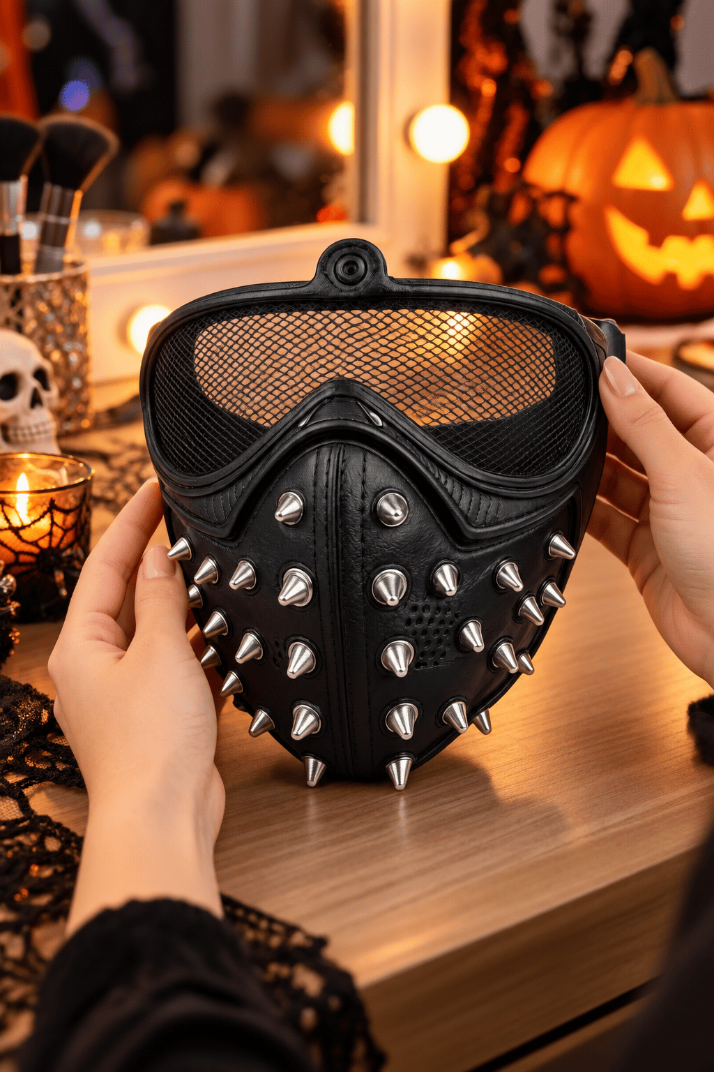 Halloween Dikenli Siyah Maske Halloween Cadılar Bayramı Parti Aksesuarı