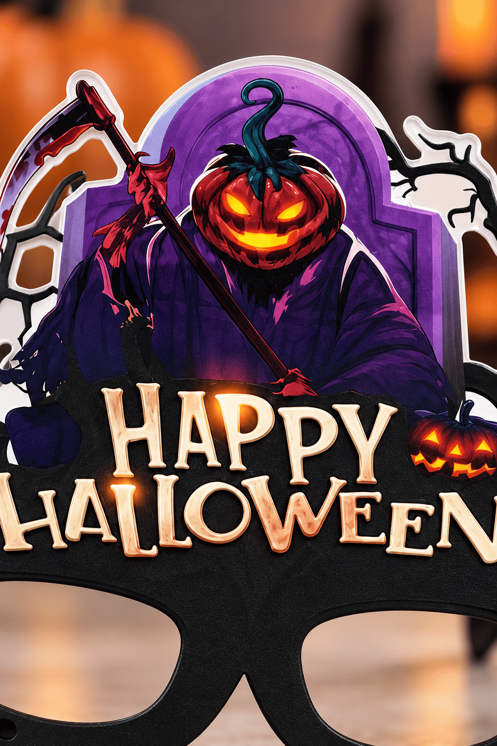 Halloween Gözlük PVC Kaplı Gözlük Mor Bal Kabaklı Model
